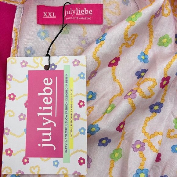 Julyliebe Pink White Floral Long Sleeve Ruffle Sleeve Dress Size NWT XXL - Picture 7 of 14